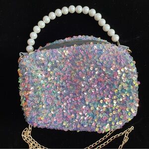Sequin Embellished Handbag with Pearl Handle Vintage Y2K